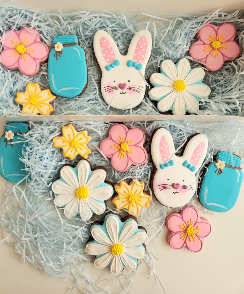 Easter shugar cookies happy bunny bait floral flower from scratch natural ingredients  softbite chewy pastel  pink blue white daizy jar - Image 2