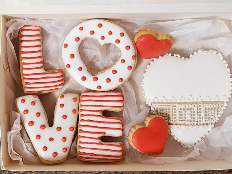 Lovely shugar cookies valentines day February 14th  engagement cookie love gift present blue and pink white color personalized woman  chewy - Image 3