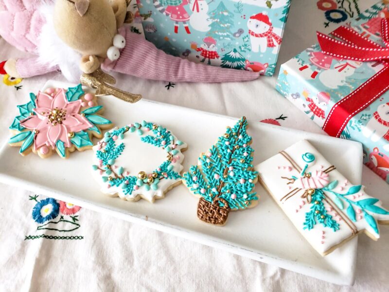 Christmas shugar cookies  christmas tree poinsettia  gift blue color from scratch hand painted customized gingerbread  vanilla - Image 4