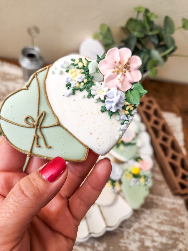 Floral flower spring summer annyversary wedding brida wedding track heart l pastel  set of cookies - Image 2