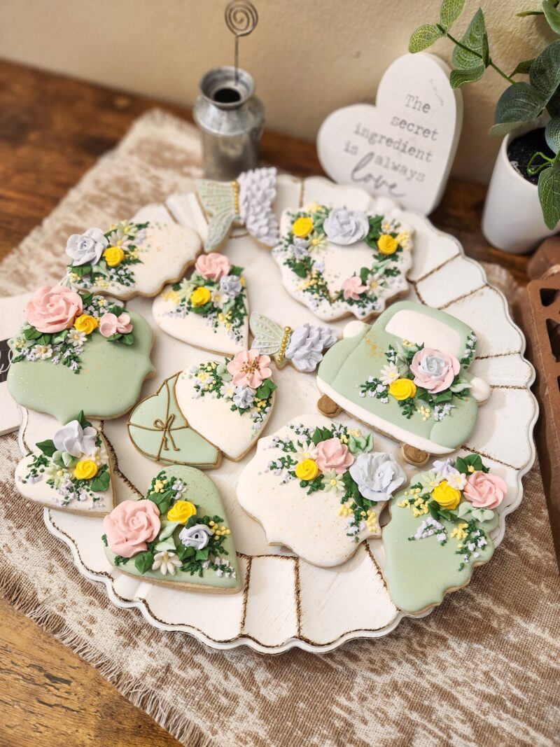 Floral flower spring summer annyversary wedding brida wedding track heart l pastel  set of cookies - Image 6