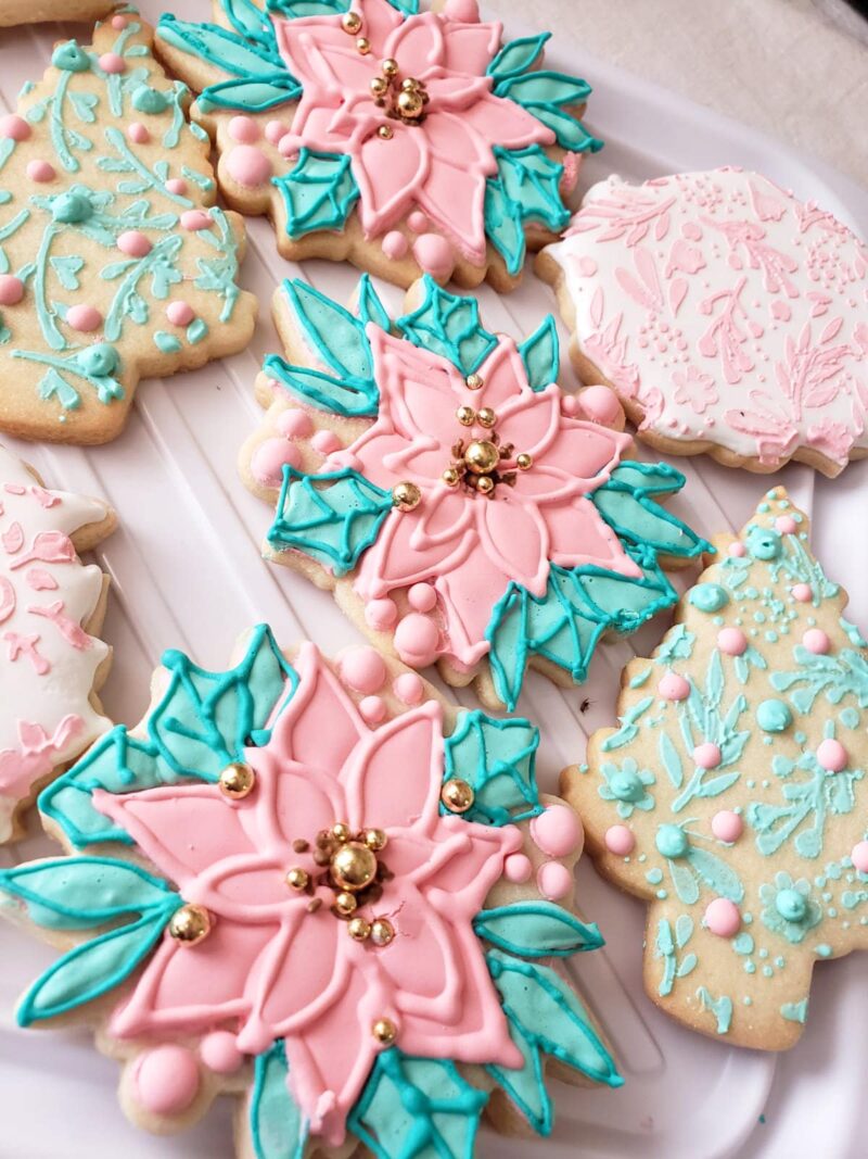 Christmas shugar cookies  christmas tree poinsettia  gift blue color from scratch hand painted customized gingerbread  vanilla - Image 3