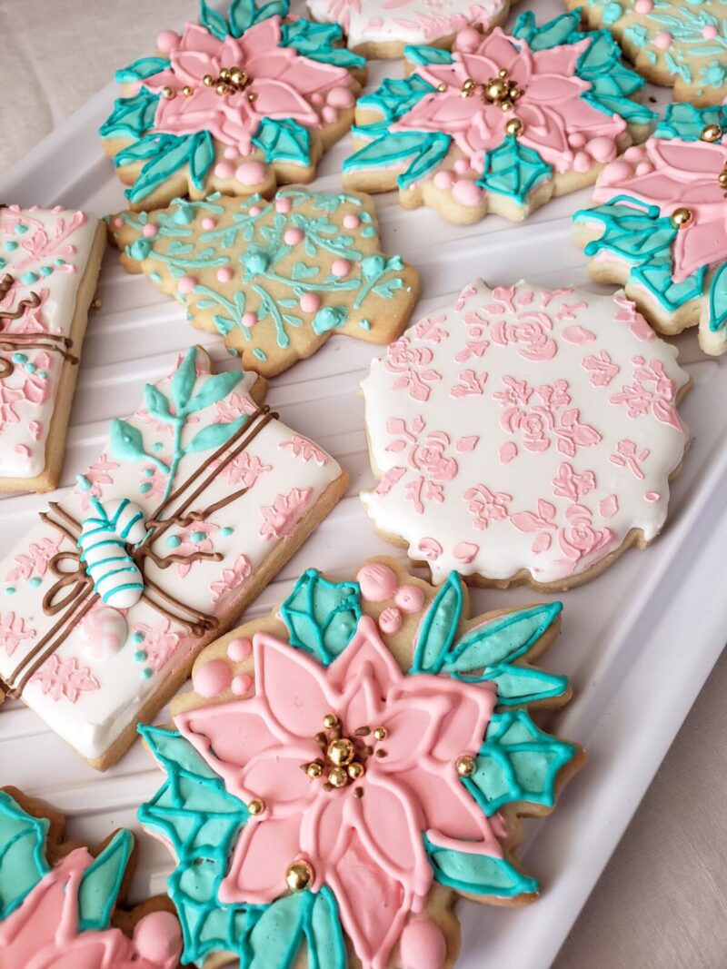 Christmas shugar cookies  christmas tree poinsettia  gift blue color from scratch hand painted customized gingerbread  vanilla - Image 5