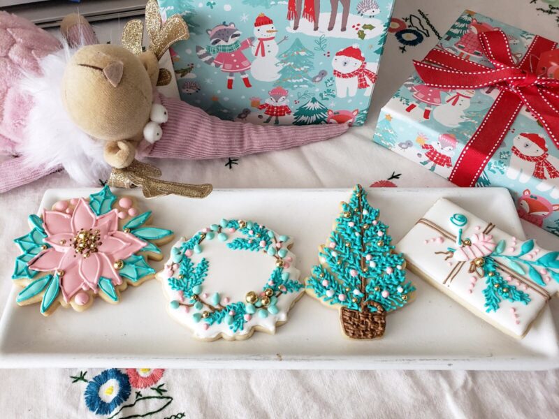 Christmas shugar cookies  christmas tree poinsettia  gift blue color from scratch hand painted customized gingerbread  vanilla - Image 6