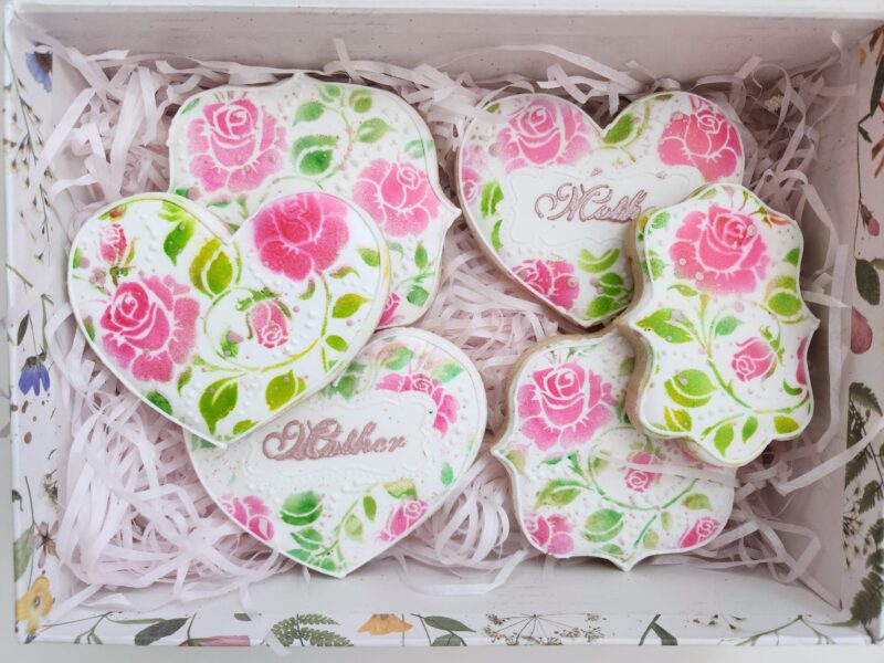 Mom mother day woman shugar cookies pink flower floral heart shape set sweet gift
