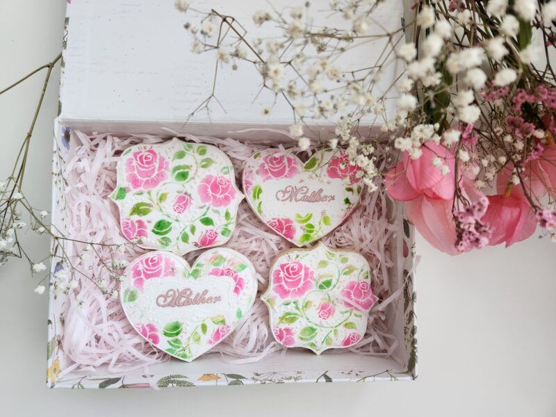 Mom mother day woman shugar cookies pink flower floral heart shape set sweet gift - Image 4