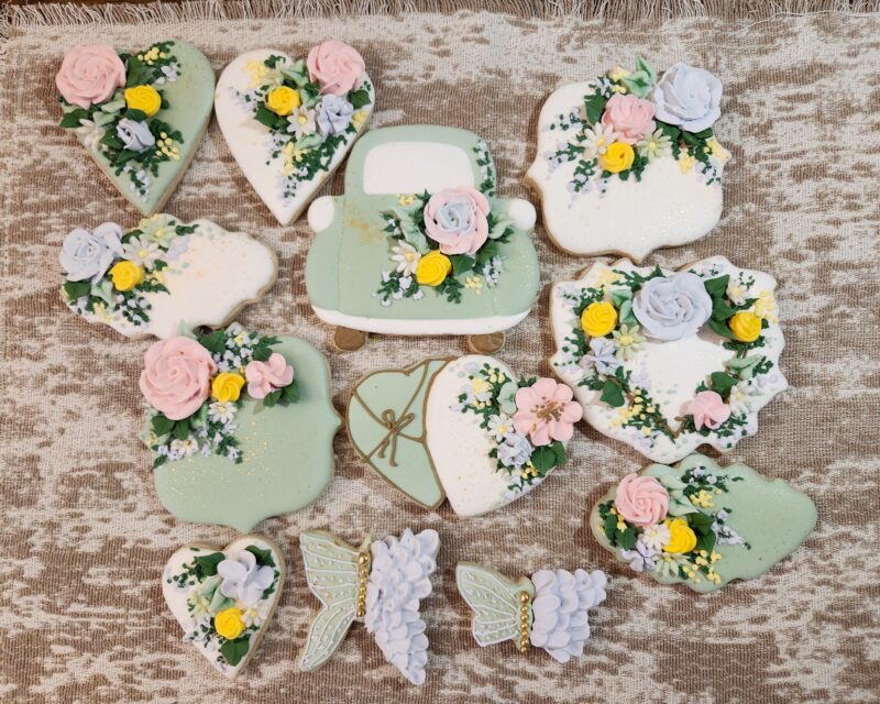 Floral flower spring summer annyversary wedding brida wedding track heart l pastel  set of cookies - Image 5