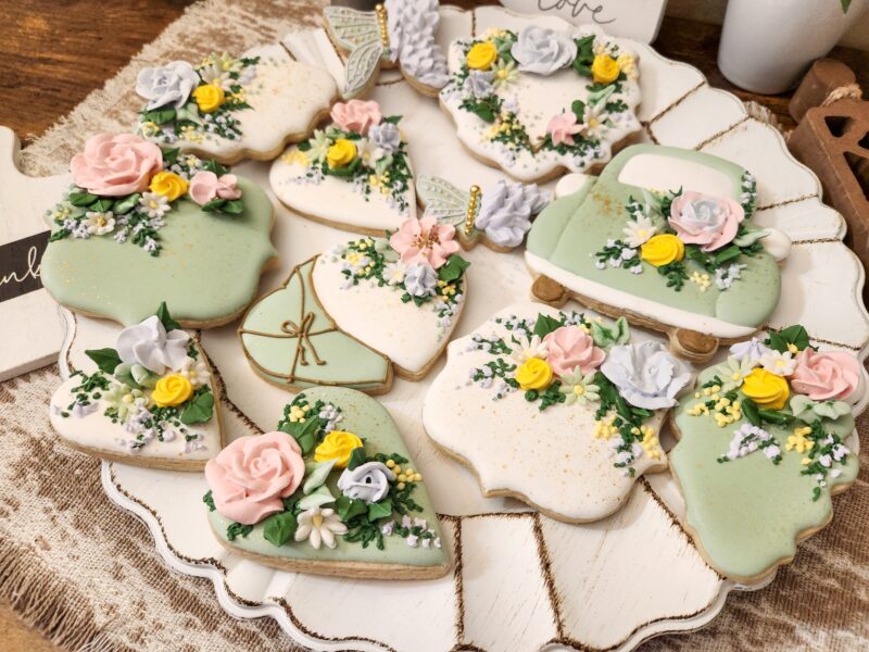 Floral flower spring summer annyversary wedding brida wedding track heart l pastel  set of cookies - Image 8