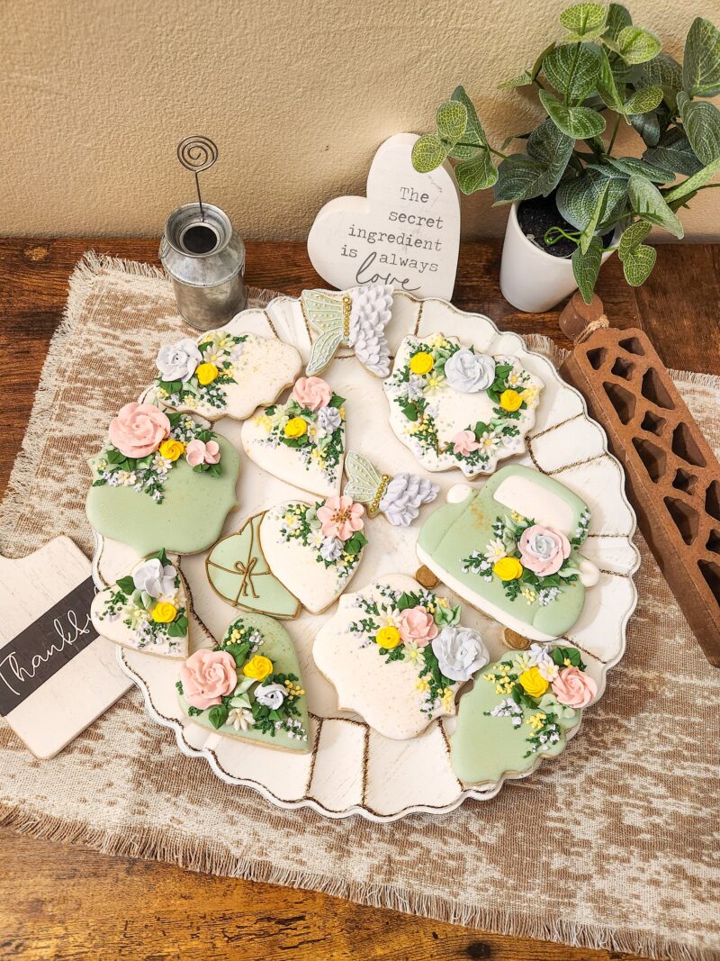 Floral flower spring summer annyversary wedding brida wedding track heart l pastel  set of cookies - Image 7