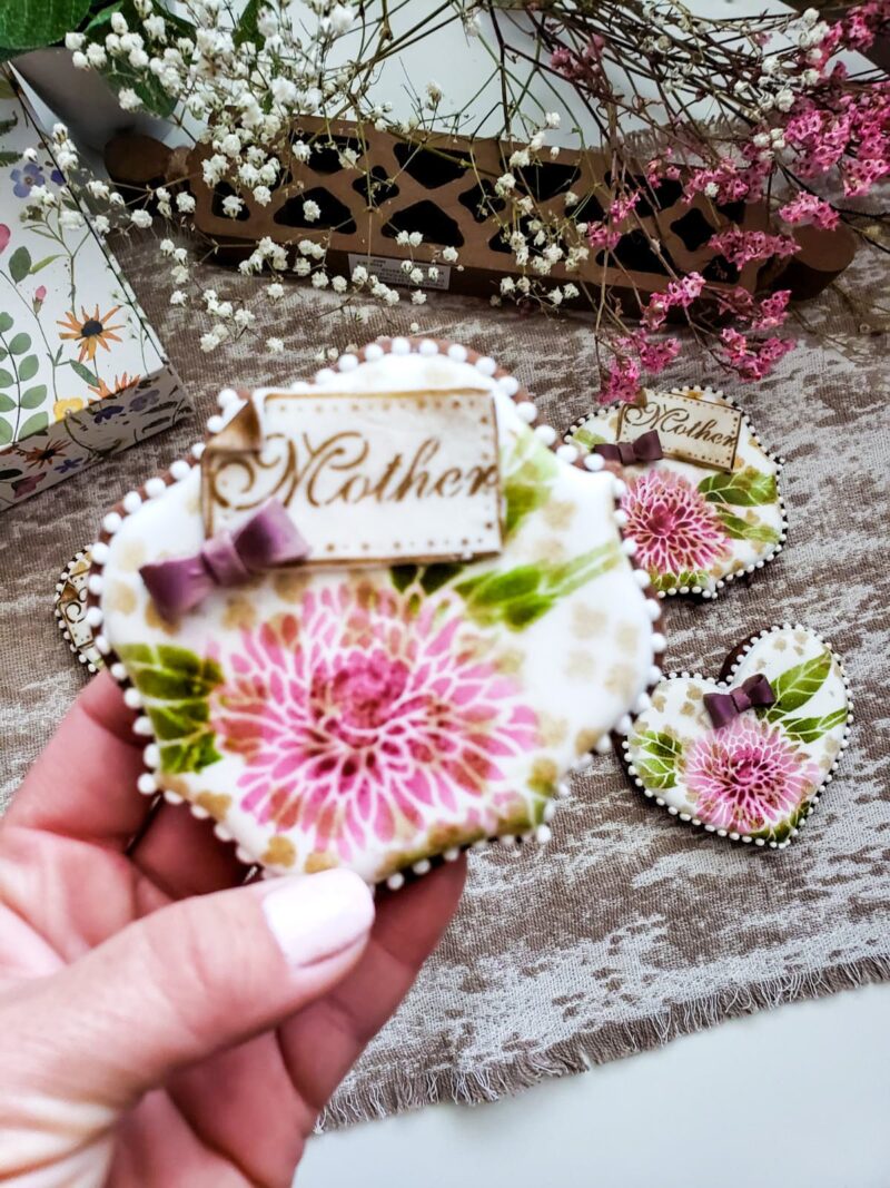 Mom mother day woman shugar cookies pink flower floral heart shape set sweet gift - Image 2