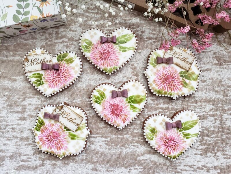 Mom mother day woman shugar cookies pink flower floral heart shape set sweet gift - Image 3