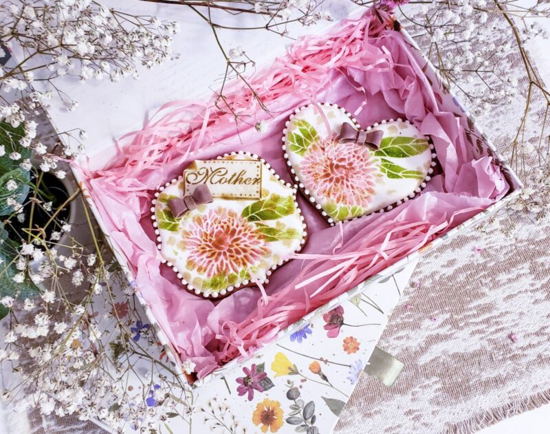 Mom mother day woman shugar cookies pink flower floral heart shape set sweet gift - Image 5