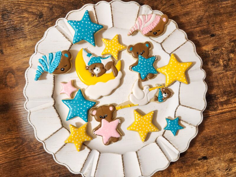 Baby shower  reveal boy girl blue yellow pink baby bear shugar cookies - Image 5