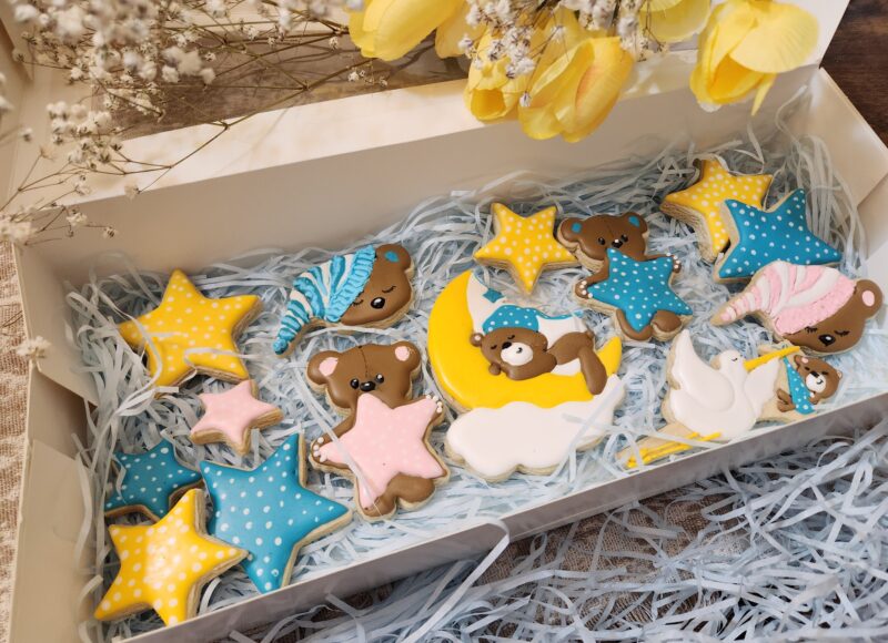 Baby shower  reveal boy girl blue yellow pink baby bear shugar cookies - Image 6