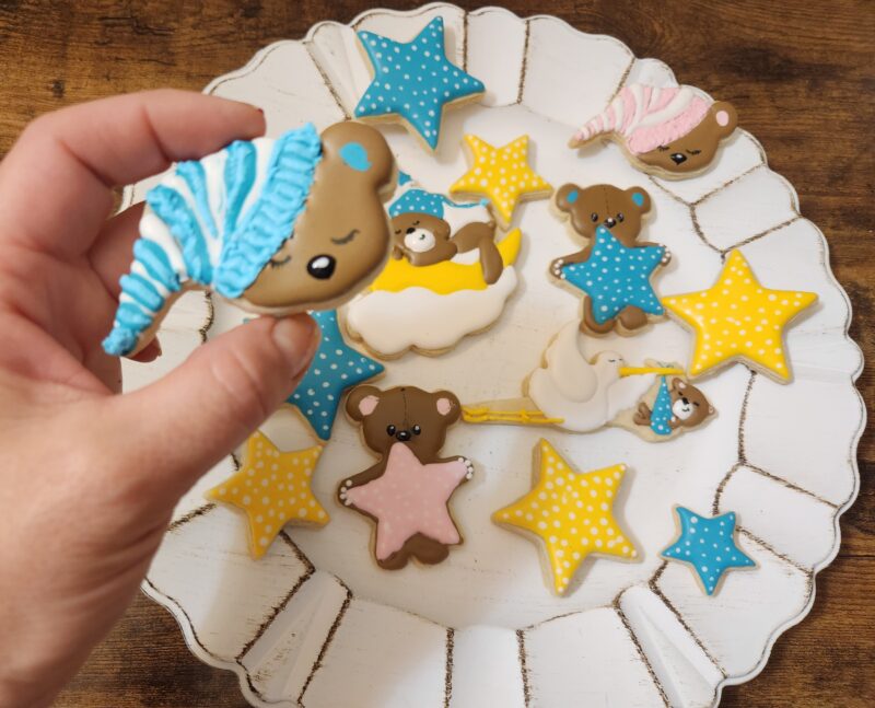 Baby shower  reveal boy girl blue yellow pink baby bear shugar cookies - Image 7