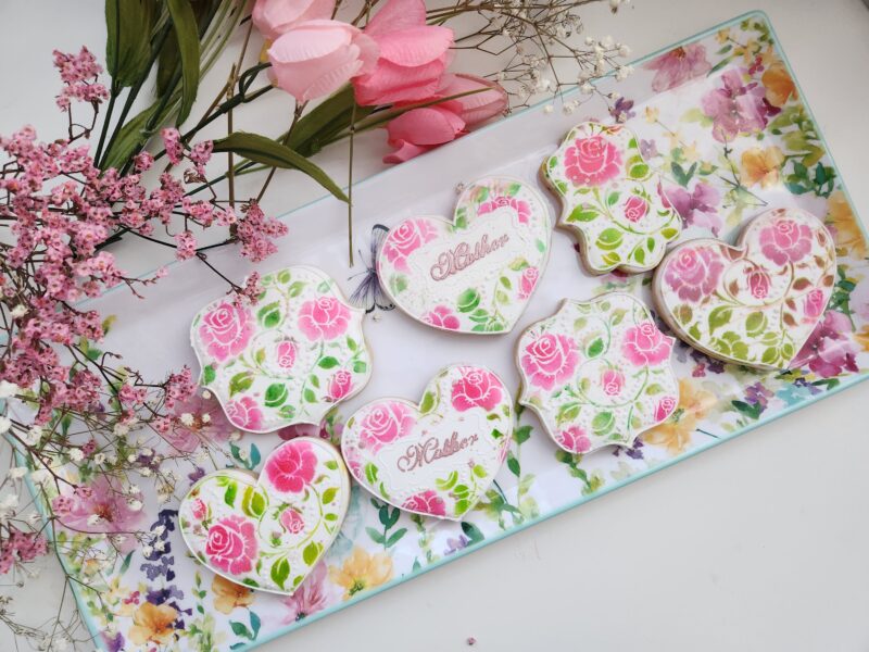Mom mother day woman shugar cookies pink flower floral heart shape set sweet gift - Image 3