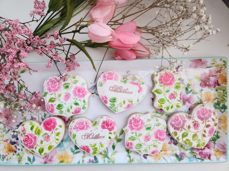 Mom mother day woman shugar cookies pink flower floral heart shape set sweet gift - Image 2