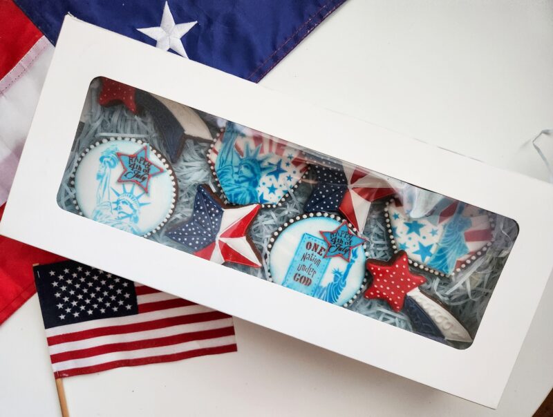 July 4th independence day America patriotic blue red white stars state of liberty flag shugar decorated cookies - Image 4