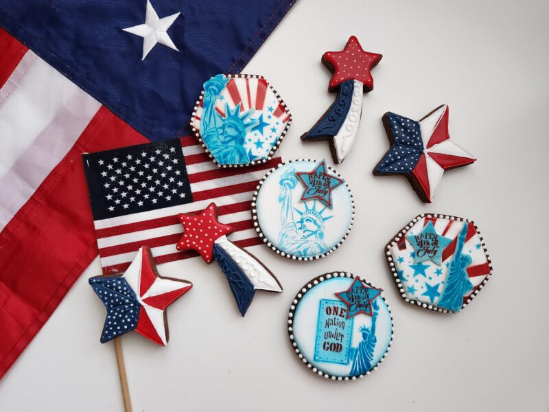July 4th independence day America patriotic blue red white stars state of liberty flag shugar decorated cookies - Image 5