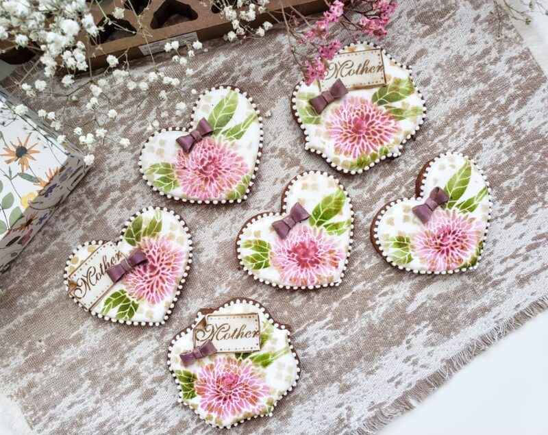 Mom mother day woman shugar cookies pink flower floral heart shape set sweet gift - Image 4