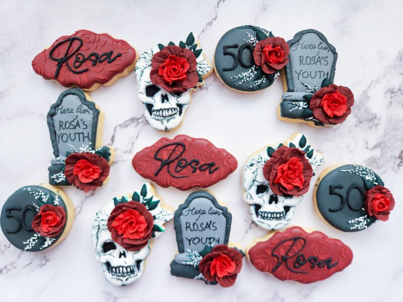 Funny anniversary cookies birthday cokie skull with roses tomb helloween classy personalized - Image 2