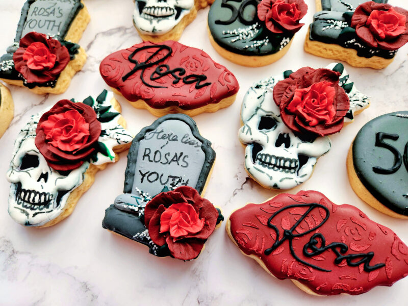 Funny anniversary cookies birthday cokie skull with roses tomb helloween classy personalized - Image 4