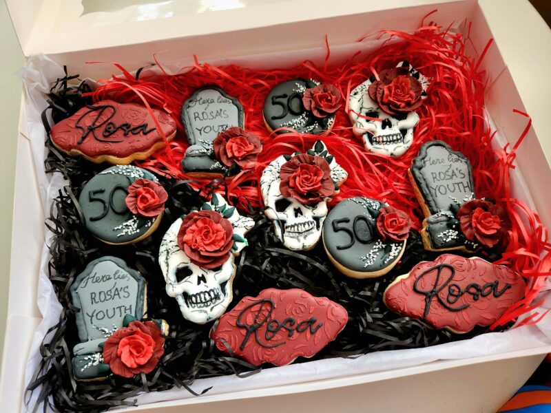 Funny anniversary cookies birthday cokie skull with roses tomb helloween classy personalized - Image 7