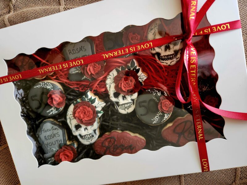 Funny anniversary cookies birthday cokie skull with roses tomb helloween classy personalized - Image 8