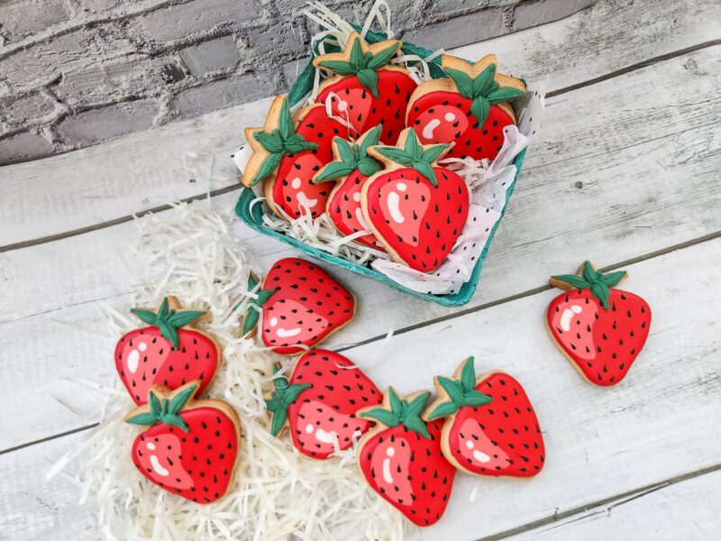 Strawbery taste shape cookies in a  fruits red color adorable woman girl baby shower present gift softbite natural flavor birthday party - Image 2