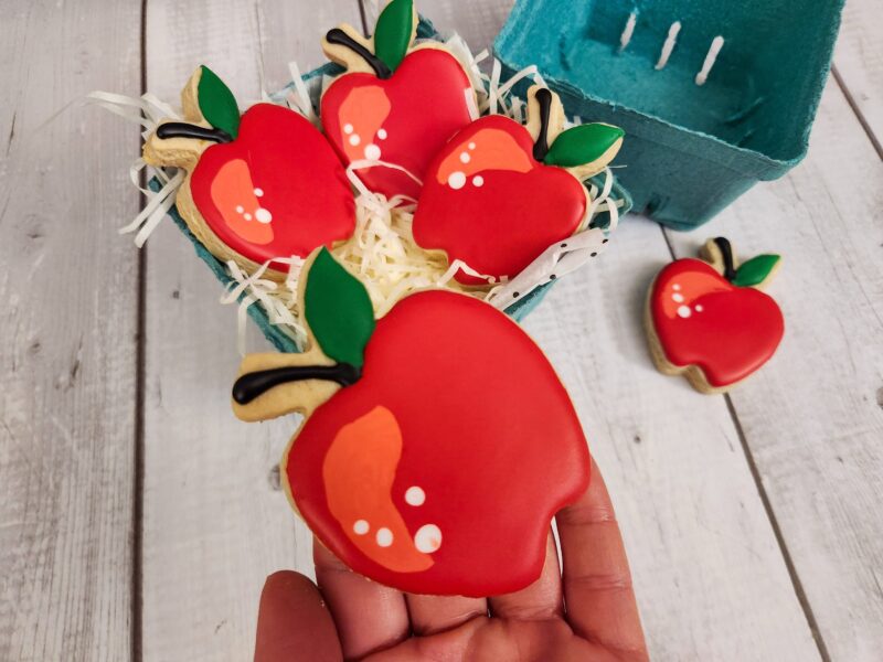 Apple  shape  cookies   fruits in a basket red color adorable woman girl baby shower present gift softbite natural flavor birthday party - Image 4