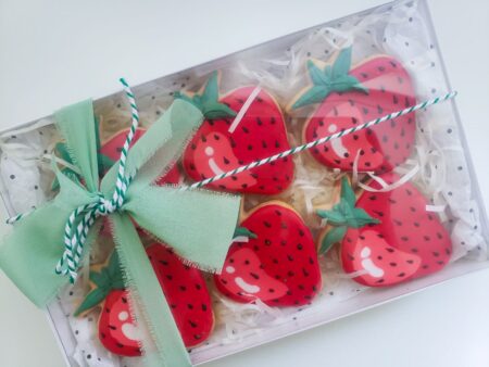 Strawbery taste shape cookies in a  fruits red color adorable woman girl baby shower present gift softbite natural flavor birthday party