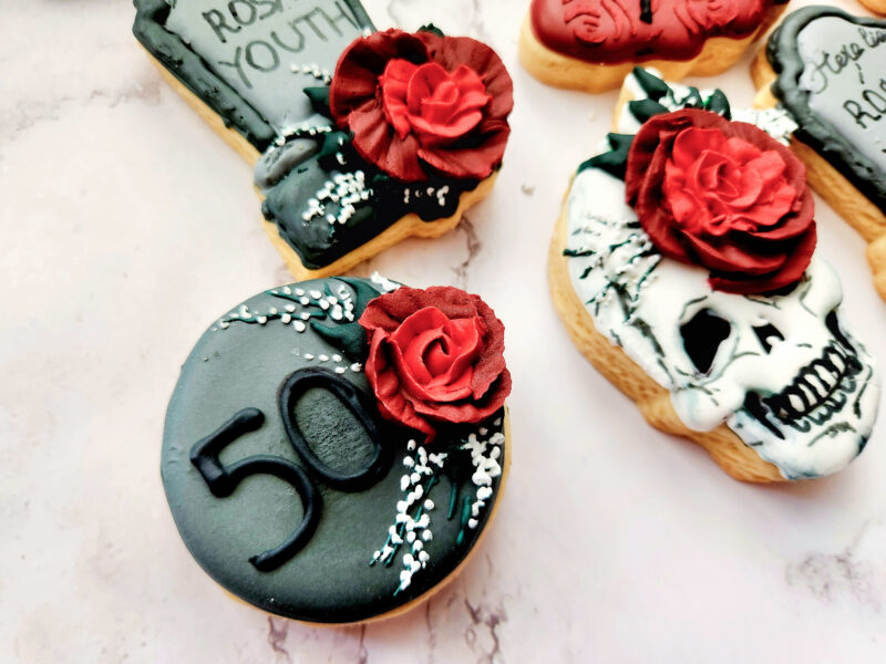 Funny anniversary cookies birthday cokie skull with roses tomb helloween classy personalized - Image 3