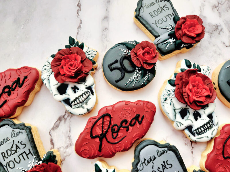 Funny anniversary cookies birthday cokie skull with roses tomb helloween classy personalized - Image 5