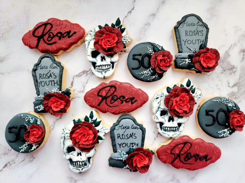Funny anniversary cookies birthday cokie skull with roses tomb helloween classy personalized - Image 6