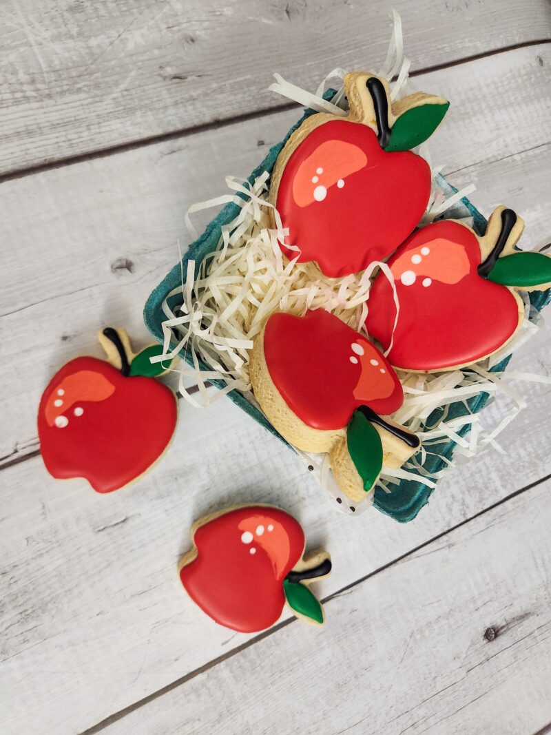 Apple  shape  cookies   fruits in a basket red color adorable woman girl baby shower present gift softbite natural flavor birthday party - Image 2