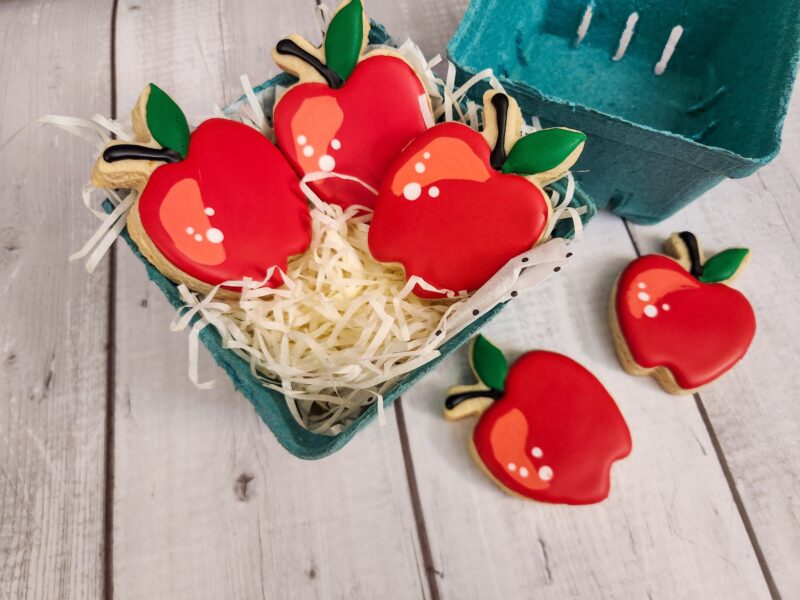Apple  shape  cookies   fruits in a basket red color adorable woman girl baby shower present gift softbite natural flavor birthday party - Image 3