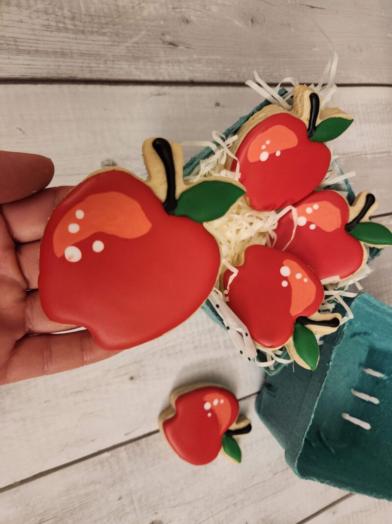 Apple  shape  cookies   fruits in a basket red color adorable woman girl baby shower present gift softbite natural flavor birthday party - Image 5