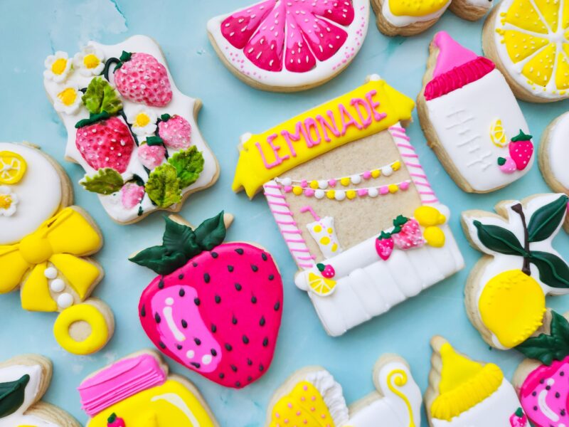 Lemon strawberry baby shower shugar cookie yellow pink color adorable softbite natural  birthday party little cuitie is on the way