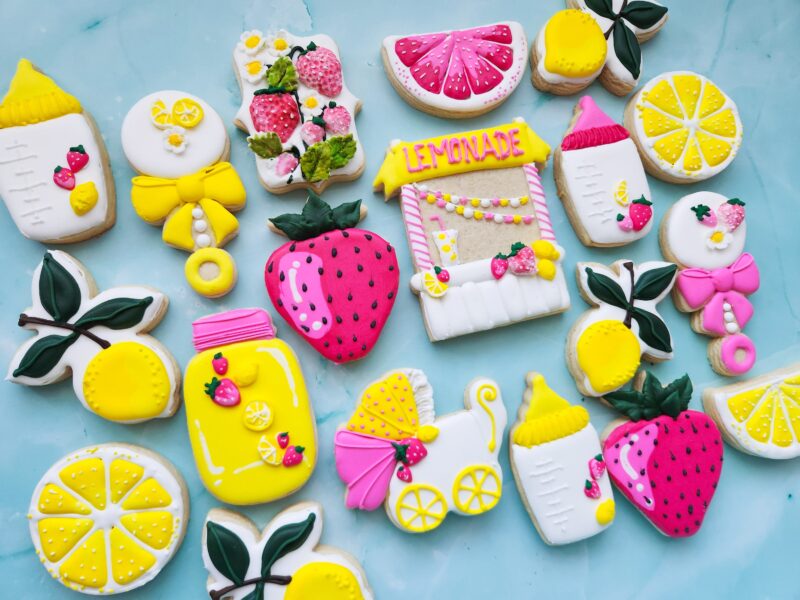 Lemon strawberry baby shower shugar cookie yellow pink color adorable softbite natural  birthday party little cuitie is on the way - Image 3