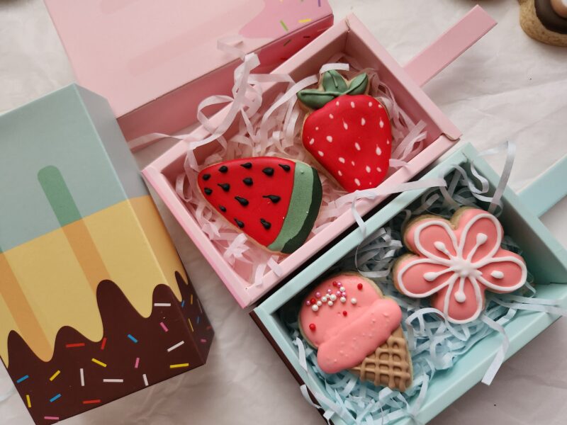 Mini cookies  in an icecream box  cute decorated multicolor pink blue animal fruit minis kids size small one bite cookie price per dozen - Image 2