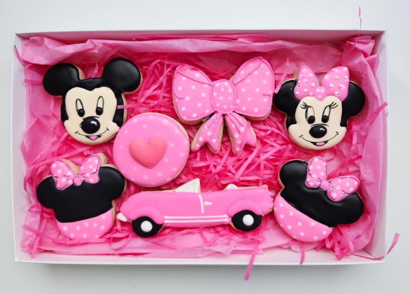 Mini mouse set of cookies Mikey cookie decorated pink color girl birthday pink car convertible  bow mini set cute present gift 1st b-day - Image 4