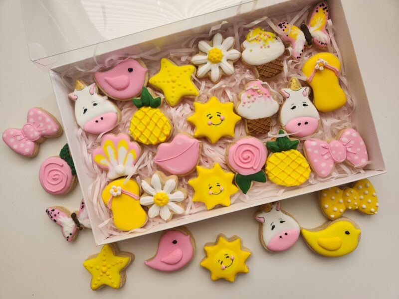 Summer beach unicorn bird flower animal cookies   kids size small one bite cookie pink yellow blue mini cookies in a box - Image 3