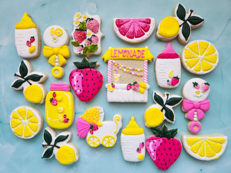 Lemon strawberry baby shower shugar cookie yellow pink color adorable softbite natural  birthday party little cuitie is on the way - Image 2