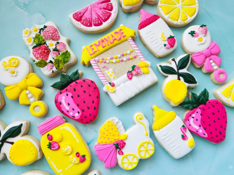 Lemon strawberry baby shower shugar cookie yellow pink color adorable softbite natural  birthday party little cuitie is on the way - Image 5