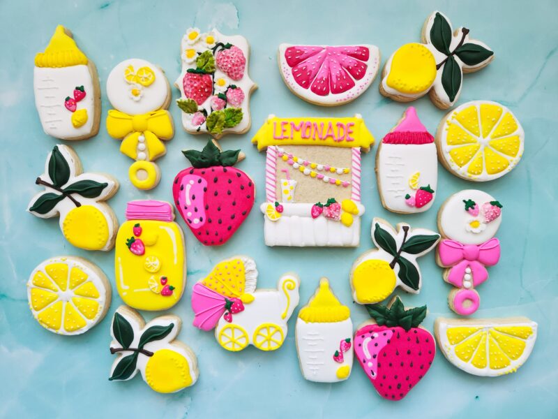 Lemon strawberry baby shower shugar cookie yellow pink color adorable softbite natural  birthday party little cuitie is on the way - Image 6