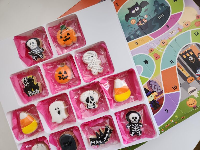 Helloween theme cookies decorated  kids size small one bite cookie ghost pumpkin skeleton 13 mini cookies in a gift play box - Image 6