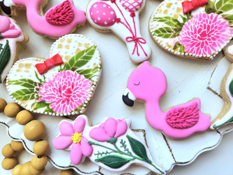 Flamingo birthdayanniversary  wedding bridal shower day woman shugar cookies pink flower floral heart shape set sweet gift - Image 3