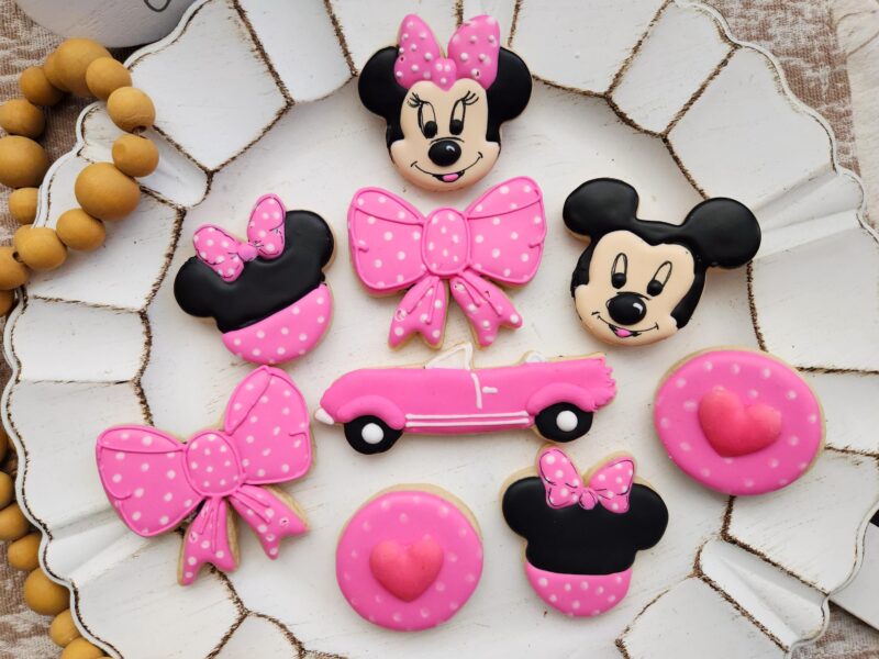 Mini mouse set of cookies Mikey cookie decorated pink color girl birthday pink car convertible  bow mini set cute present gift 1st b-day - Image 8