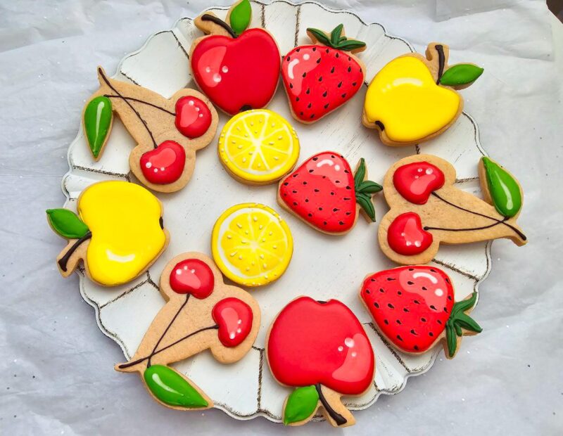 Fruits strawbery taste  cherry apple lemon shape cookies  red yellow color adorable woman girl baby shower present gift birthday party - Image 3