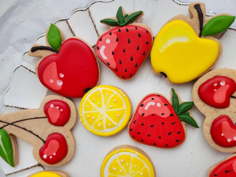 Fruits strawbery taste  cherry apple lemon shape cookies  red yellow color adorable woman girl baby shower present gift birthday party - Image 2